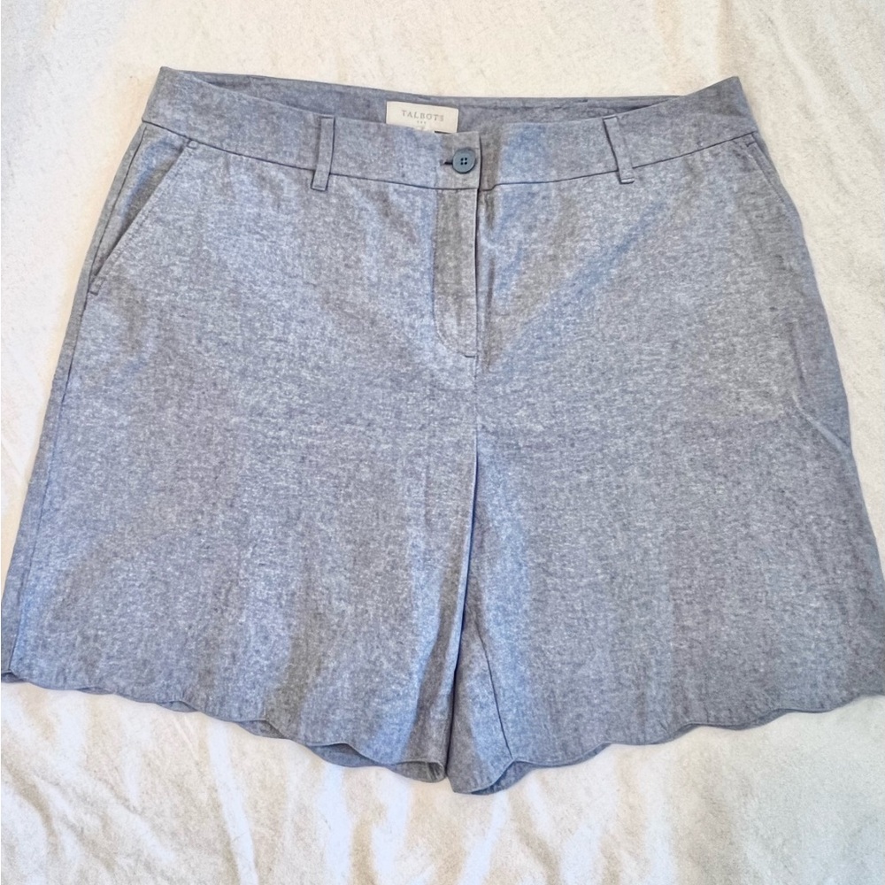 Sz 16 Talbots 7” inseam Scalloped Edge Shorts, Blue Chambray 100% Cotton NWOT
